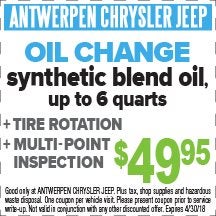 Oil Change Synthetic Blend Oil at Antwerpen Chrysler Jeep Service in Baltimore, MD