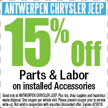 15% Off Parts and Labor at Antwerpen Chrysler Jeep Service in Baltimore, MD