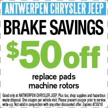 $50 Off Brake Services at Antwerpen Chrysler Jeep Service in Baltimore, MD