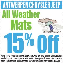 15% Off All Weather Mats at Antwerpen Chrysler Jeep Service in Baltimore, MD