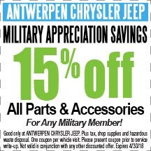 Military Appreciation Savings - 15% Off All Parts and Accessories at Antwerpen Chrysler Jeep Service in Baltimore, MD