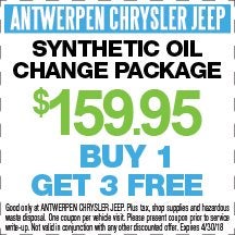 $159.95 Synthetic Oil Change Package - Buy 1 Get 3 Free at Antwerpen Chrysler Jeep Service in Baltimore, MD